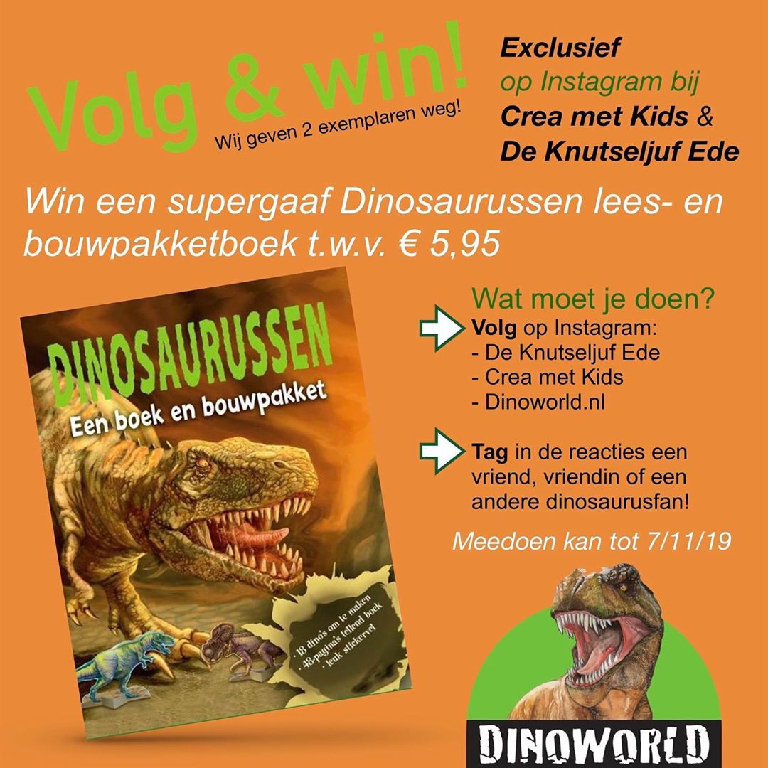 De Knutseljuf Ede on Instagram: “Deze keer wéér een leuke Volg&Win actie bij Crea met kids en De Knutseljuf Ede! Supergaaf voor de dinosaurusfans: Win een lees- en…”