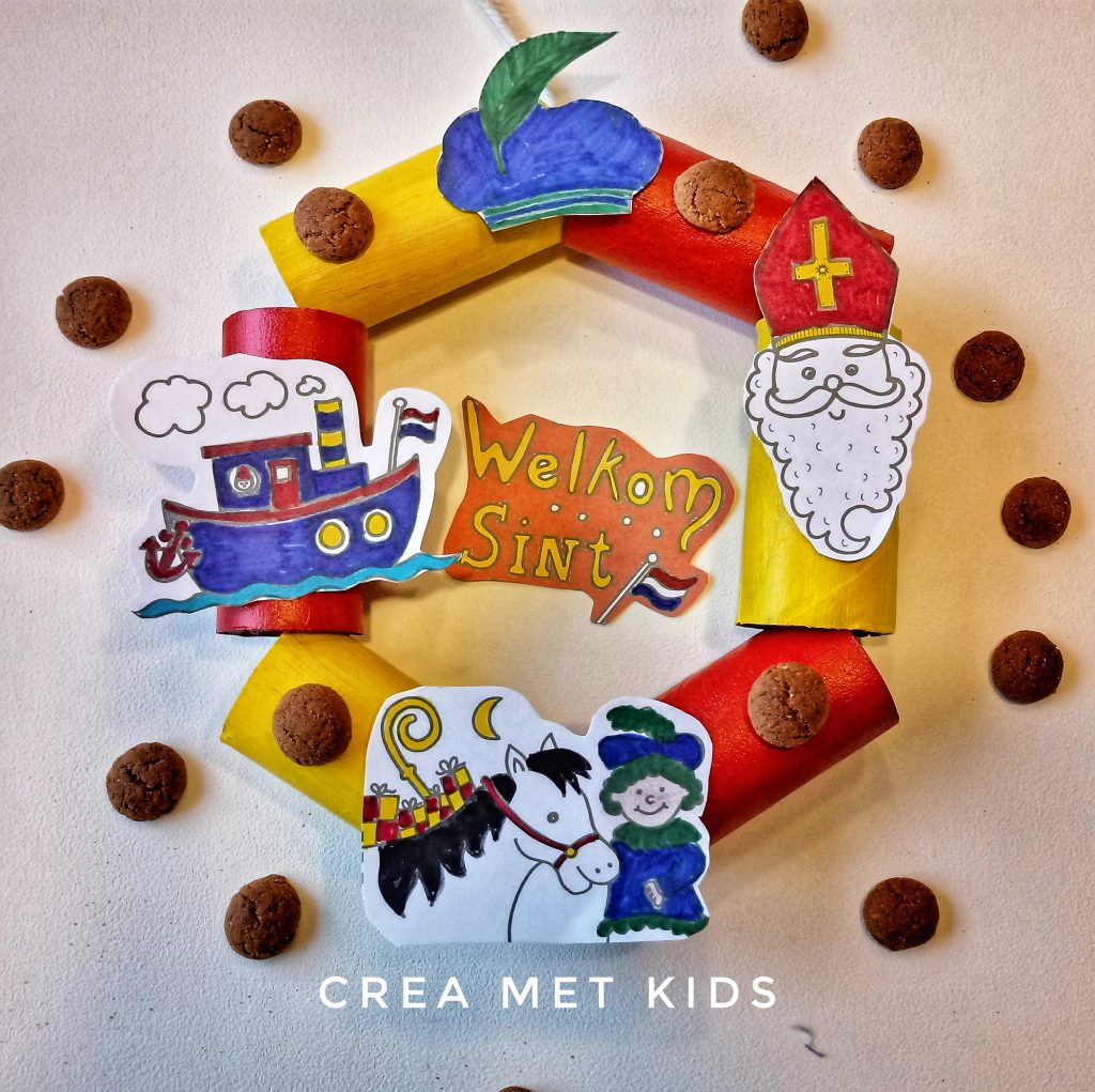 Sinterklaas krans maken van wc rolletjes met gratis mini- kleurplaatjes » Crea met kids