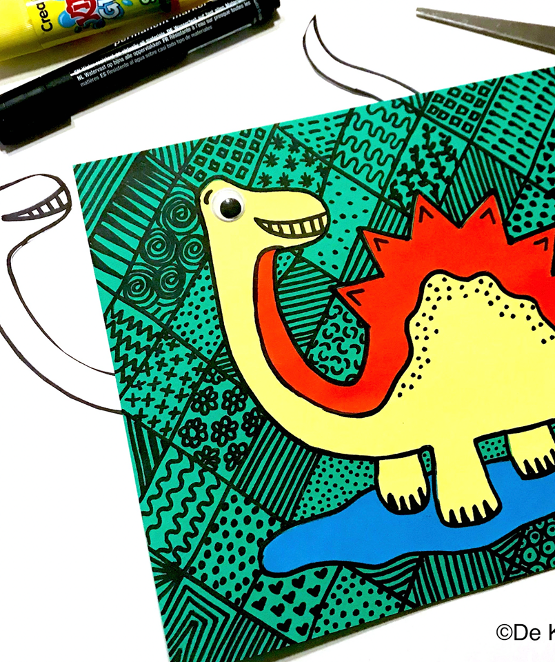 Doodle Art tekening dinosaurus » Crea met kids