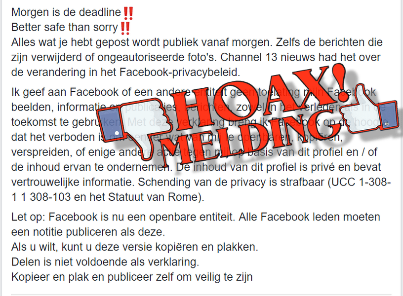 Alle Facebook-berichten worden morgen openbaar (HOAX) – Hoaxmelding