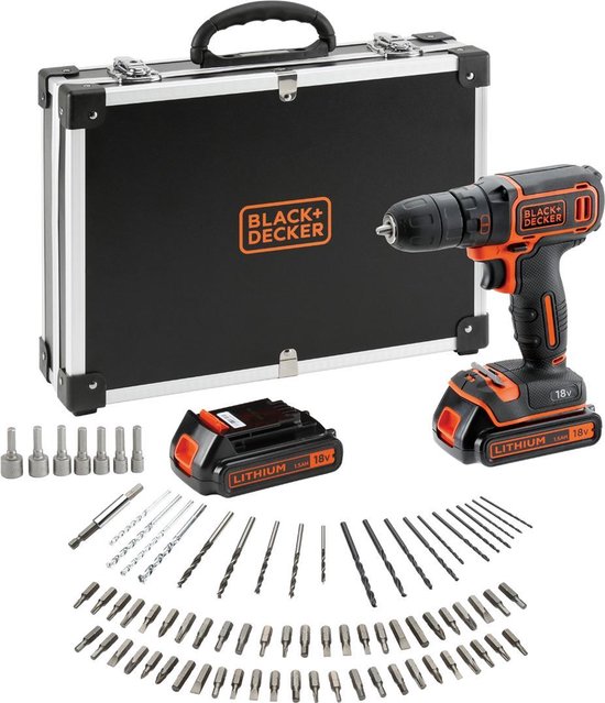 bol.com | BLACK+DECKER BDCDC18BAFC - QW Accuboormachine kit - 18V - 80 accessoires - incl. 2...