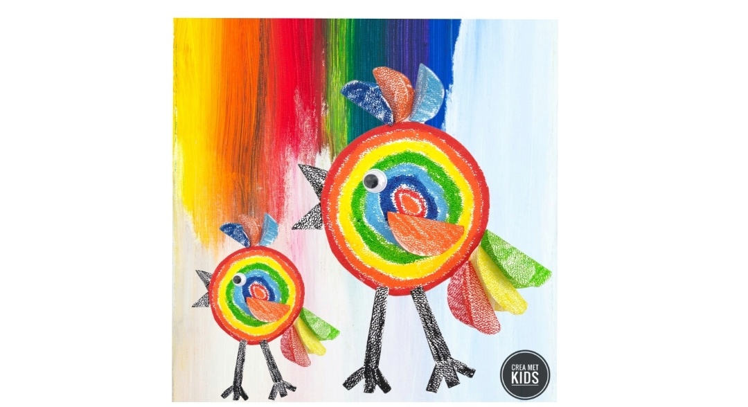 Regenboog vogel kleuren met krijtjes » Crea met kids