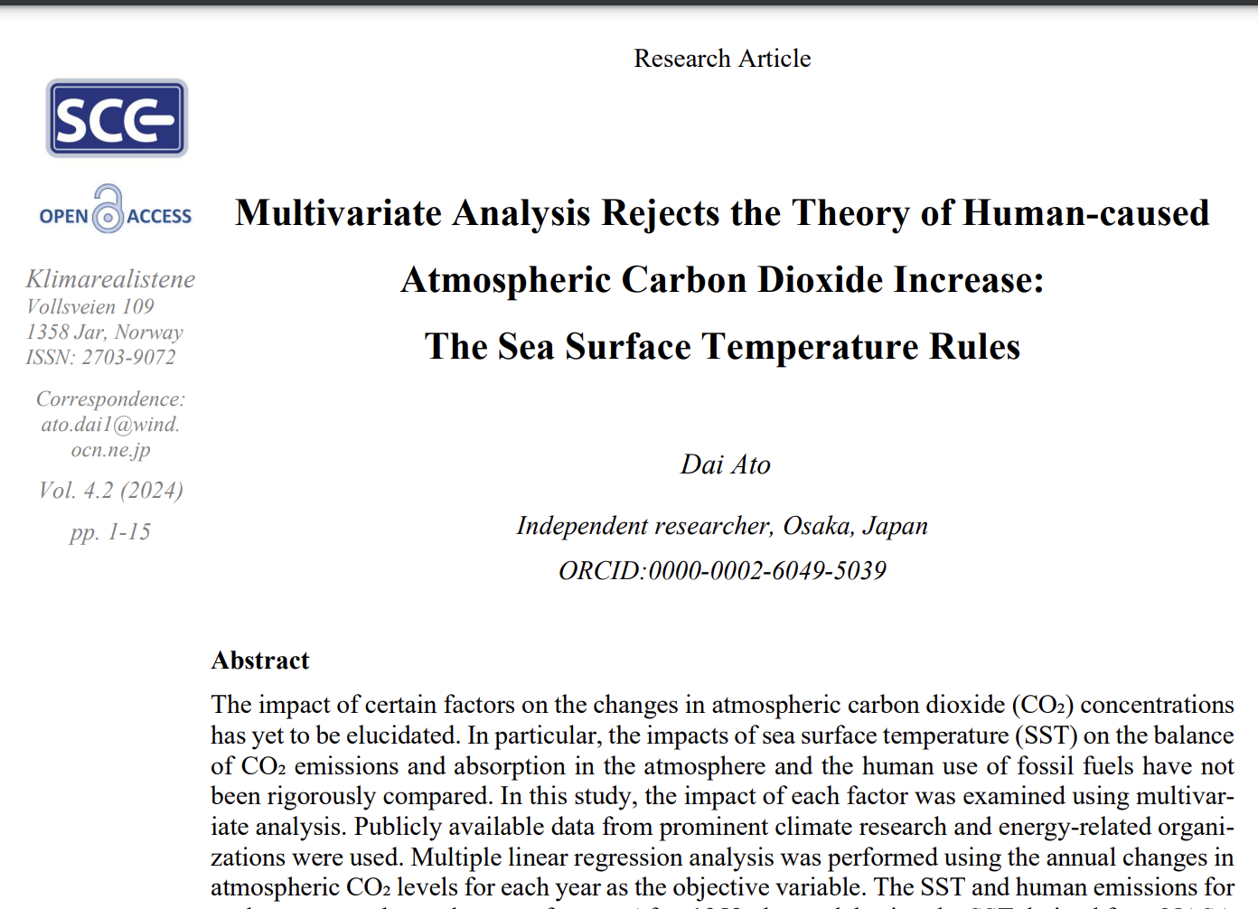 New Study: Human Emissions ‘Irrelevant’ In Determining Changes In Atmospheric CO2 Since 1959 – Climate Depot